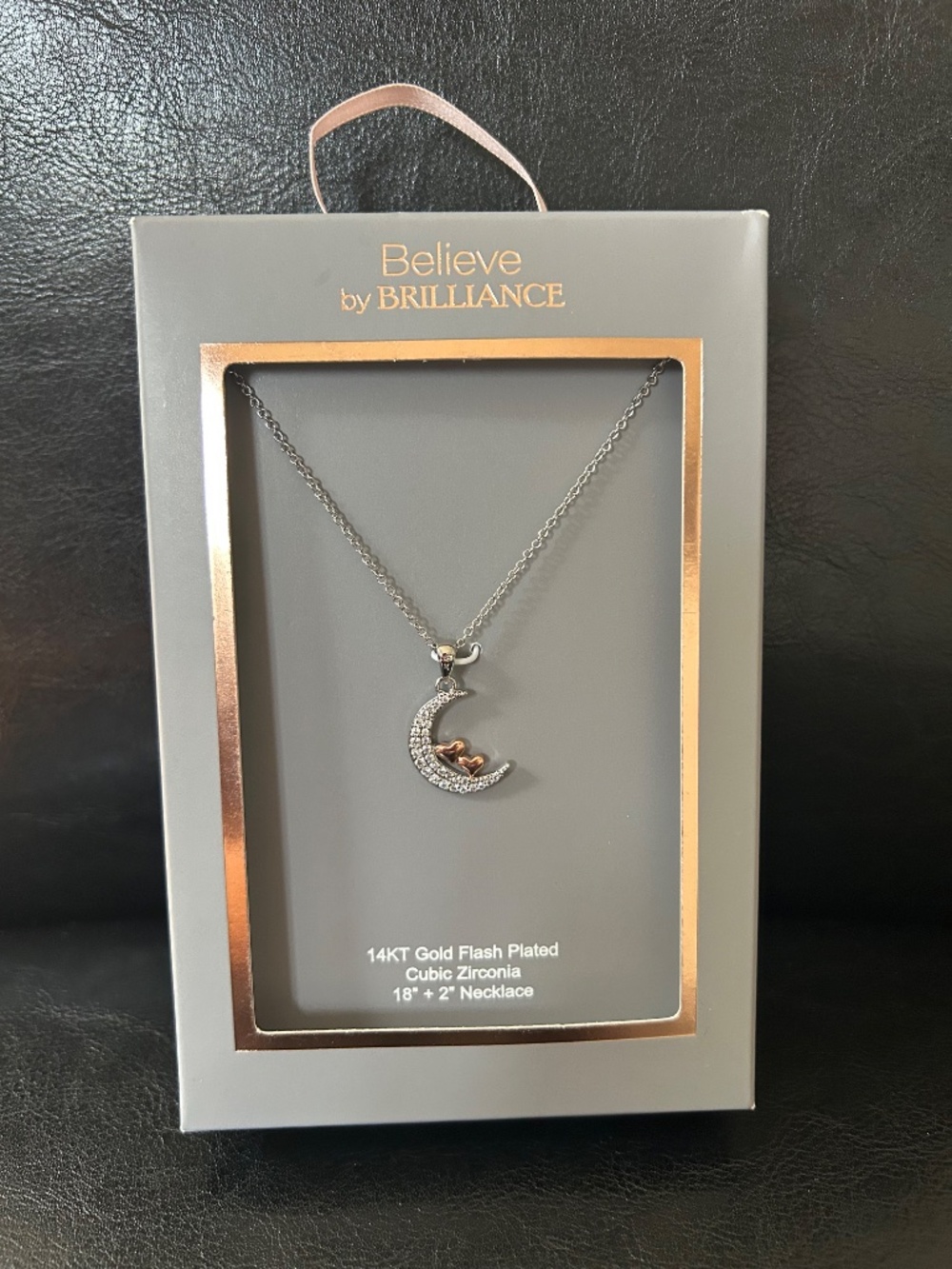 Believe by Brilliance 14KT Gold Flash Plated Cubic Zirconia Moon & Hearts Neckla